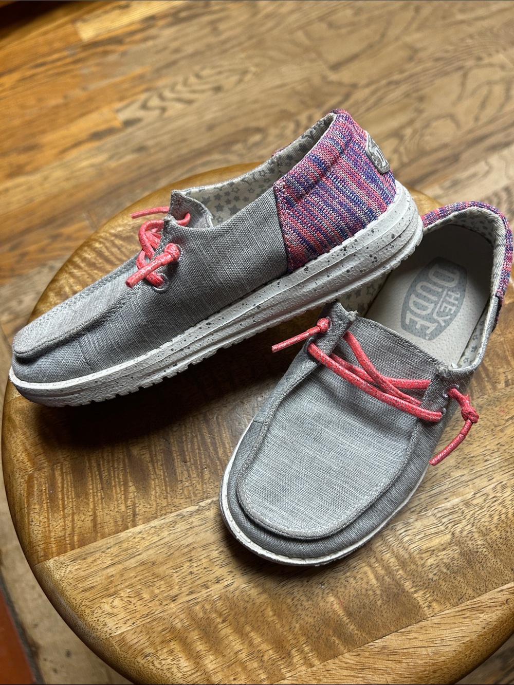 Hey Dude Kids Gray Canvas Slip-Ons Pink n Purple Sparkle K13